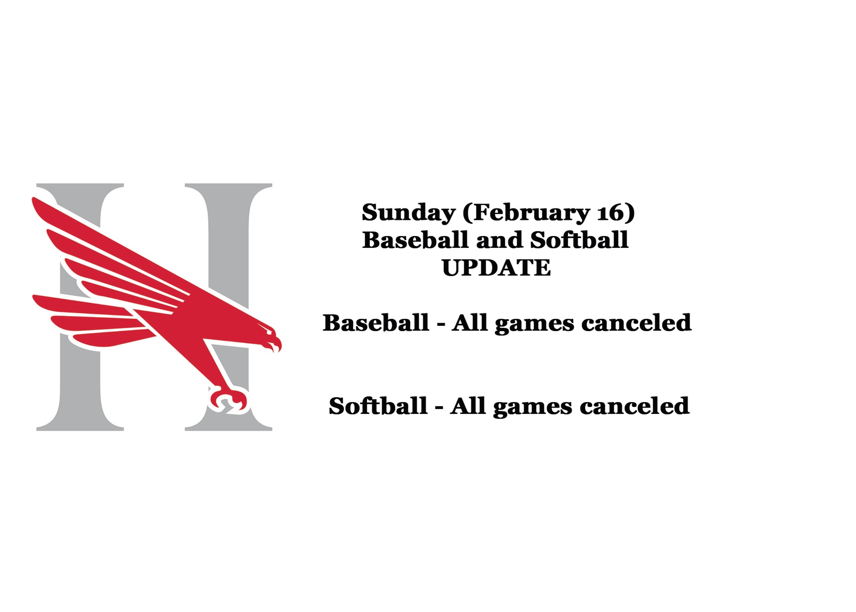 Sunday&rsquo;s home baseball and softball games canceled