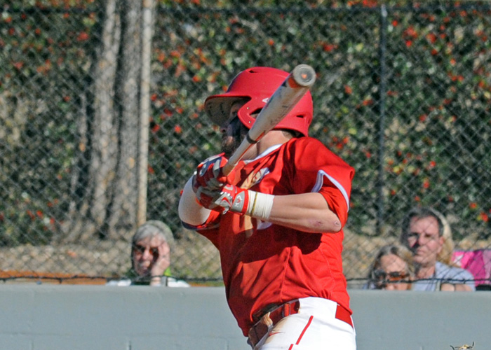 Third baseman Jordan Freeman drove in three runs and hit his fifth home run of the season in Tuesday's loss to 16th-ranked Millsaps. (Photo by Wesley Lyle)