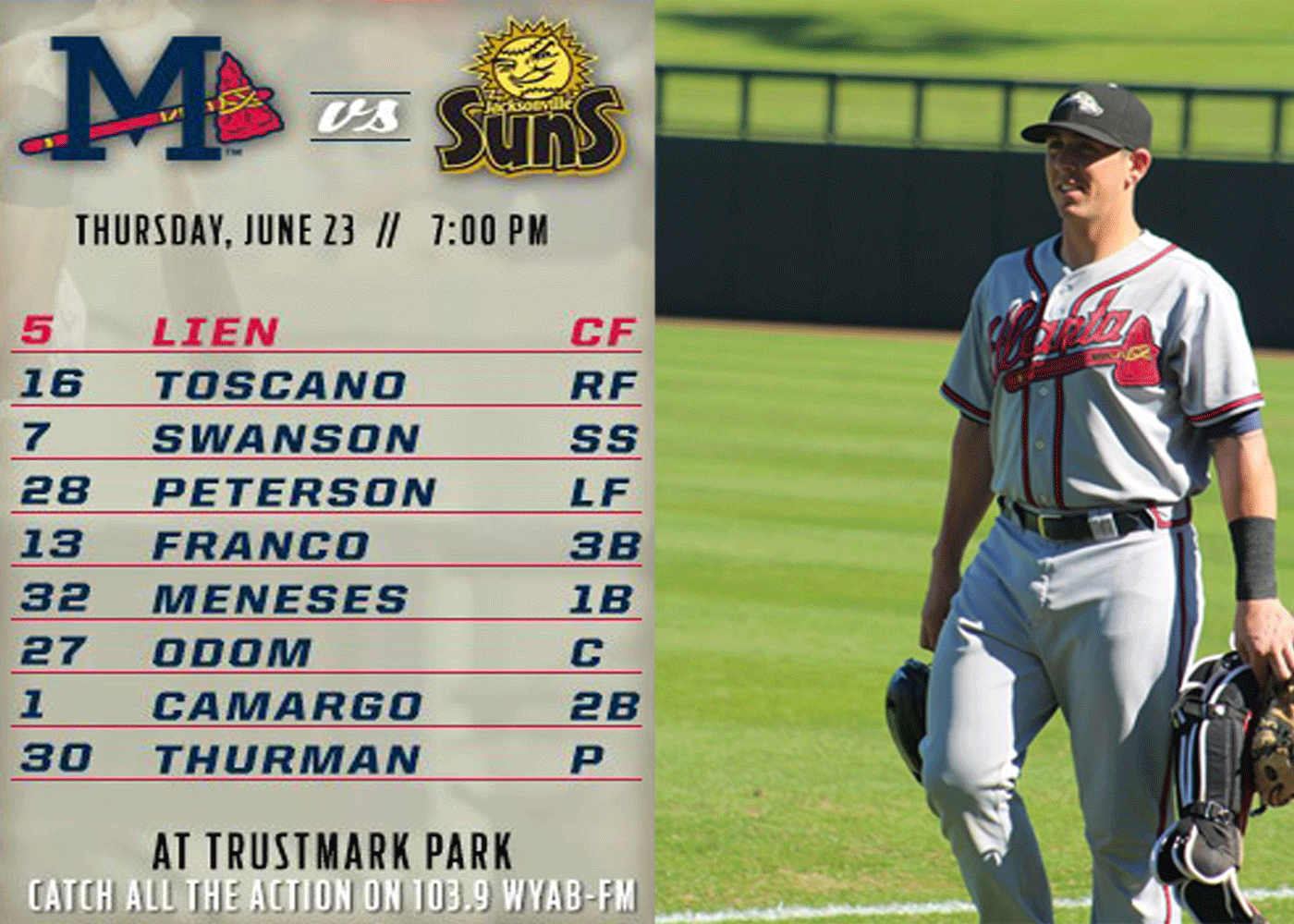 Former Huntingdon catcher Joseph Odom made his debut with the Double-A Mississippi Braves on Thursday.