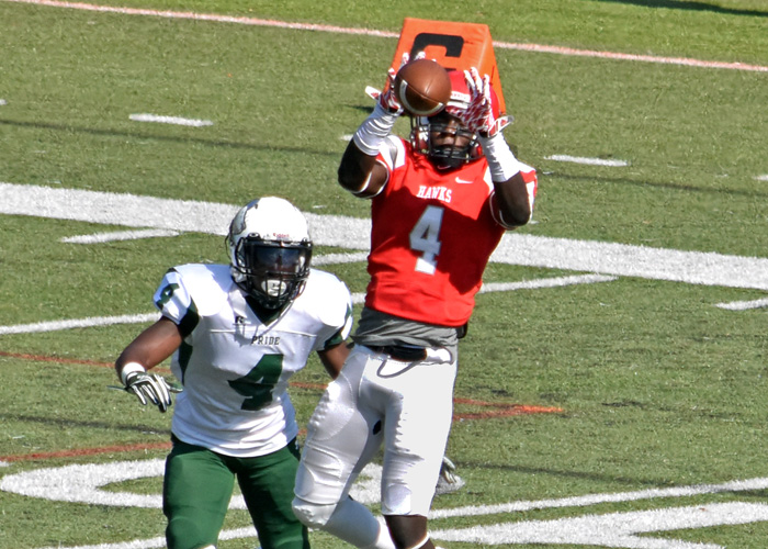 Senior Willie Coleman had four receptions for 41 yards in the Hawks' win over Greensboro on Senior Day. (Photo by Wesley Lyle)
