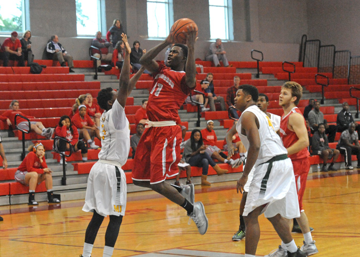 Andre Ashley finished with 15 points and eight rebounds in the Hawks' 80-69 loss to Methodist on Sunday. (Photo by Wesley Lyle)