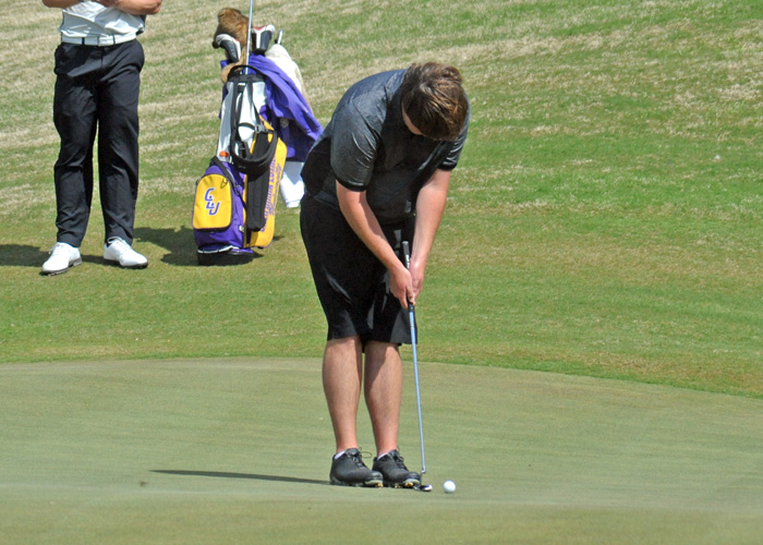 Junior David James shot a 2-over-par 74 in the first round of the Emory Spring Invitational. James is four strokes off the lead and tied for ninth. (Photo by Sydney Robbins)