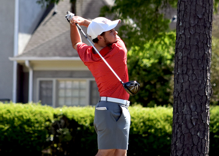 Sophomore Stephen Shephard is two strokes out of first and tied for third with a 2-over-par 218 entering the final round of the NCAA Division III Men's Golf Championship. As a team, the top-ranked Hawks are three strokes off the lead and in third with a 26-over 890. (Photo by Wesley Lyle)