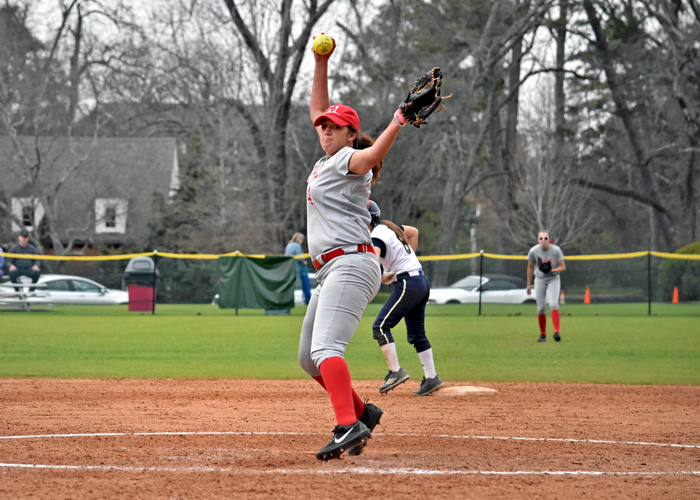 Haley Riddle was the winning pitcher and drove in the winning run in Game 1 of Friday's doubleheader with Covenant. (Photo by Wesley Lyle)