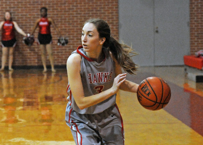 Mackenzie Garmany hit two 3-pointers in 31 seconds to help the Lady Hawks pull away from Covenant in the final minutes of an 80-68 win on Wednesday. Garmany finished with 19 points. (Photo by Wesley Lyle)